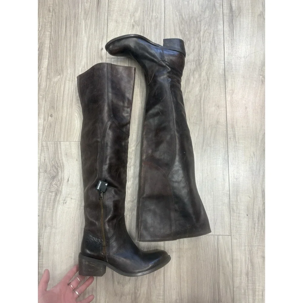 Vintage Y2K Bronx Brown Leather Knee High Zip Boots Eu 36 5.5-6 US